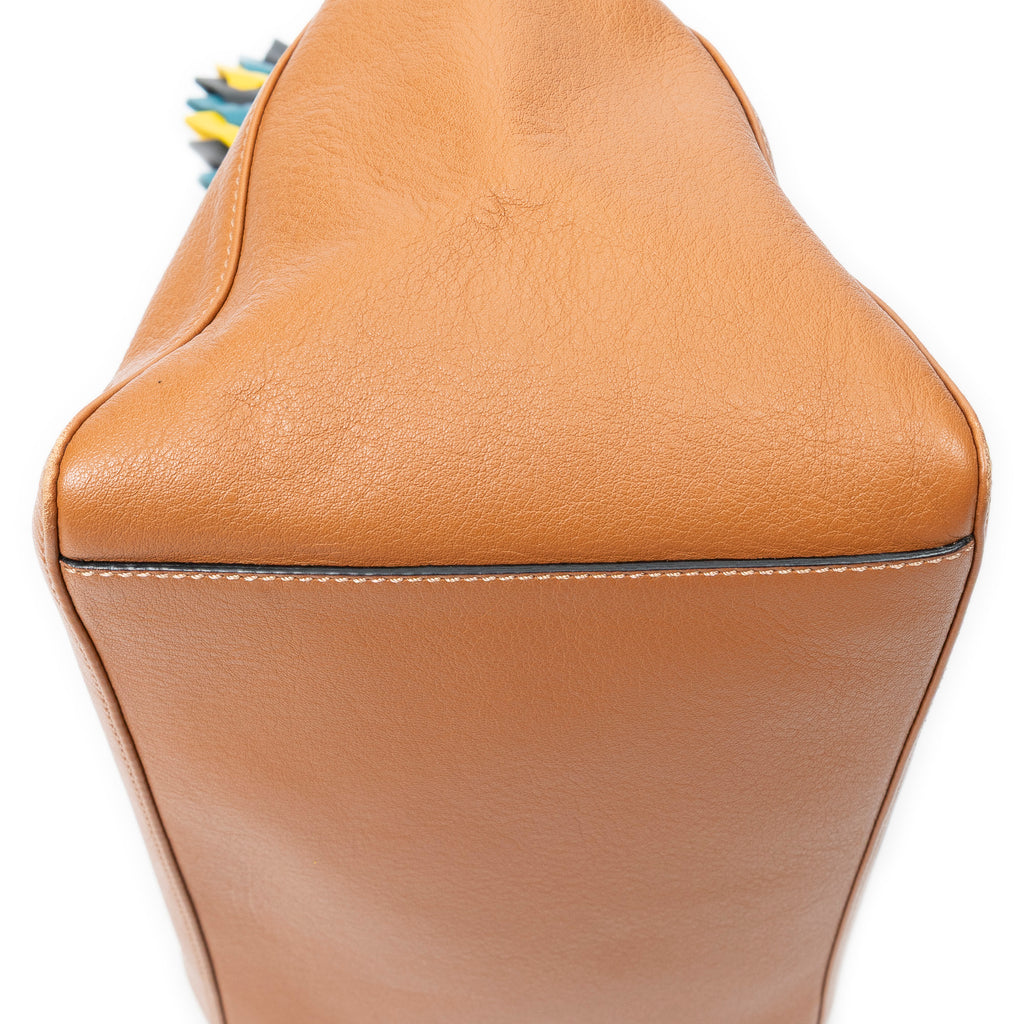 Shoulder Bag V Bucket Bag Brown Grained Calfskin Leather