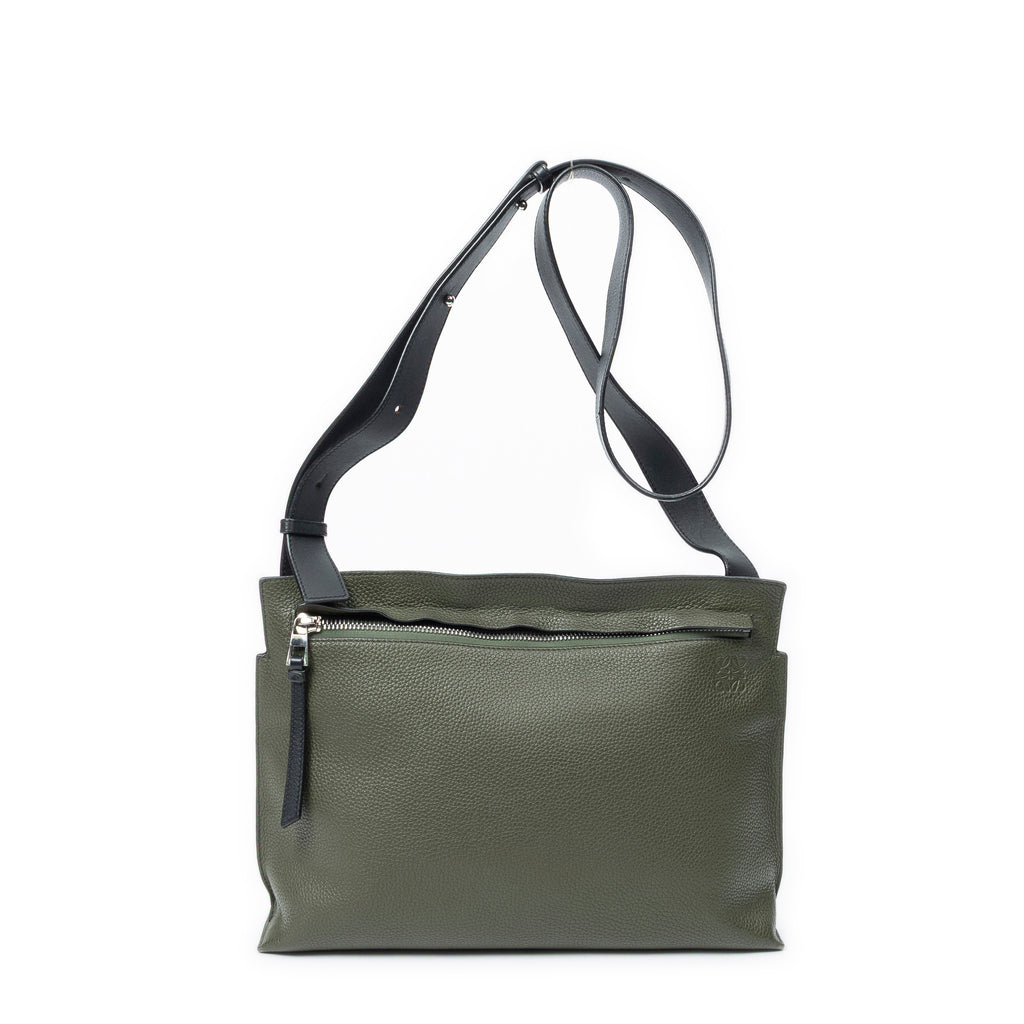 Shoulder Bag T Messenger Green Grained Calfskin Leather