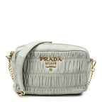 Shoulder Bag Pleated Small Camera Crossbody Light Grey Nappa Gaufre Leather