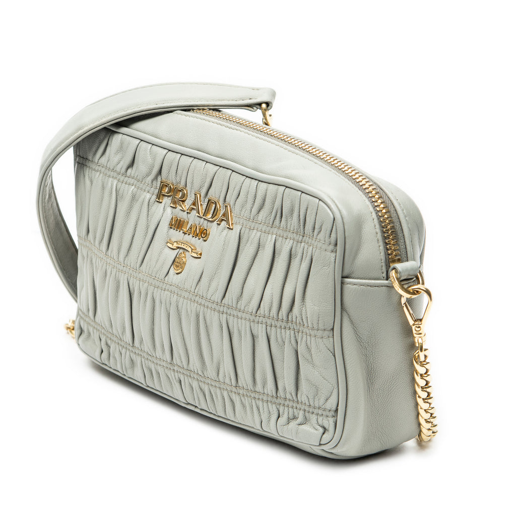 Shoulder Bag Pleated Small Camera Crossbody Light Grey Nappa Gaufre Leather