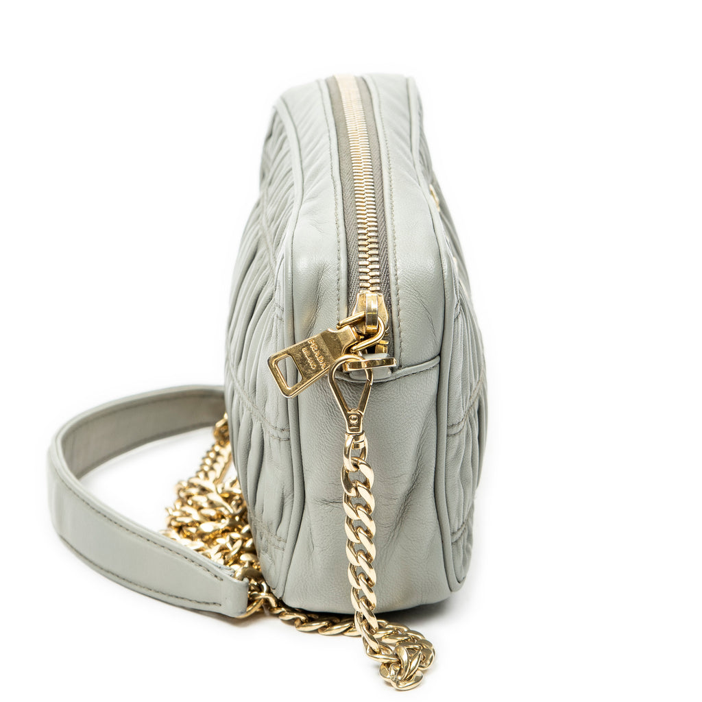 Shoulder Bag Pleated Small Camera Crossbody Light Grey Nappa Gaufre Leather