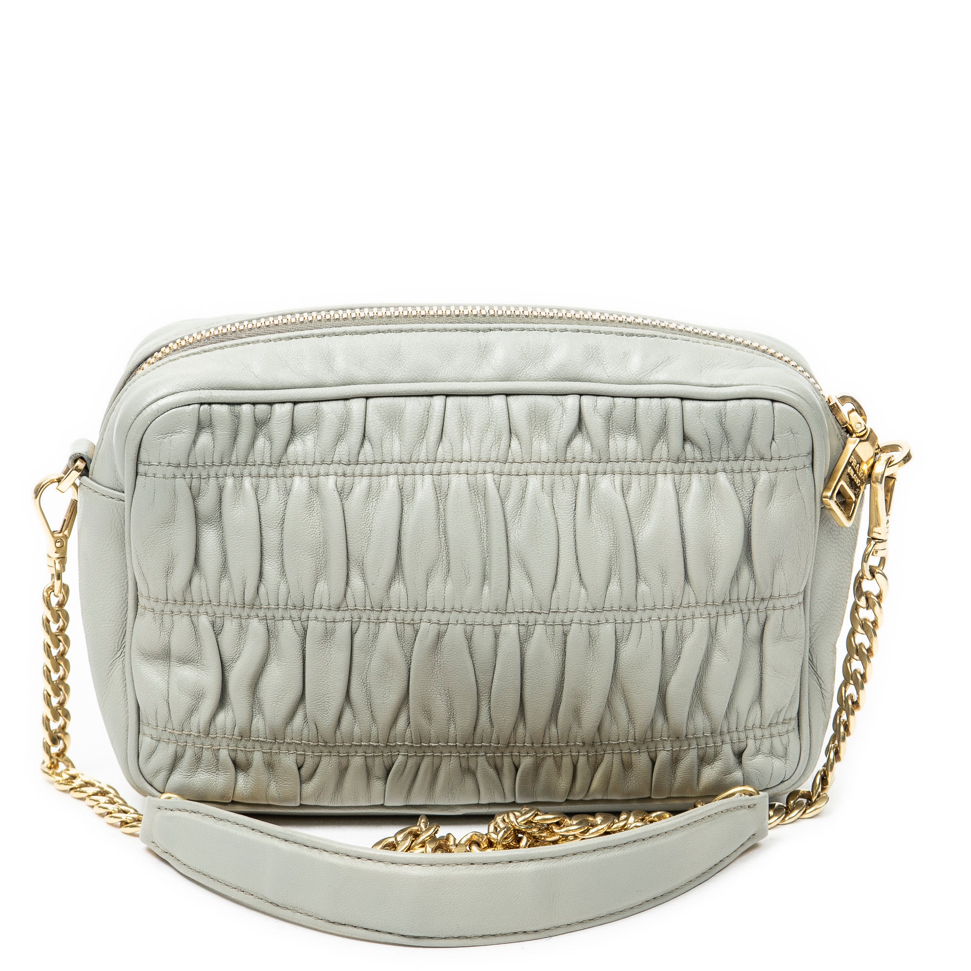 Shoulder Bag Pleated Small Camera Crossbody Light Grey Nappa Gaufre Leather