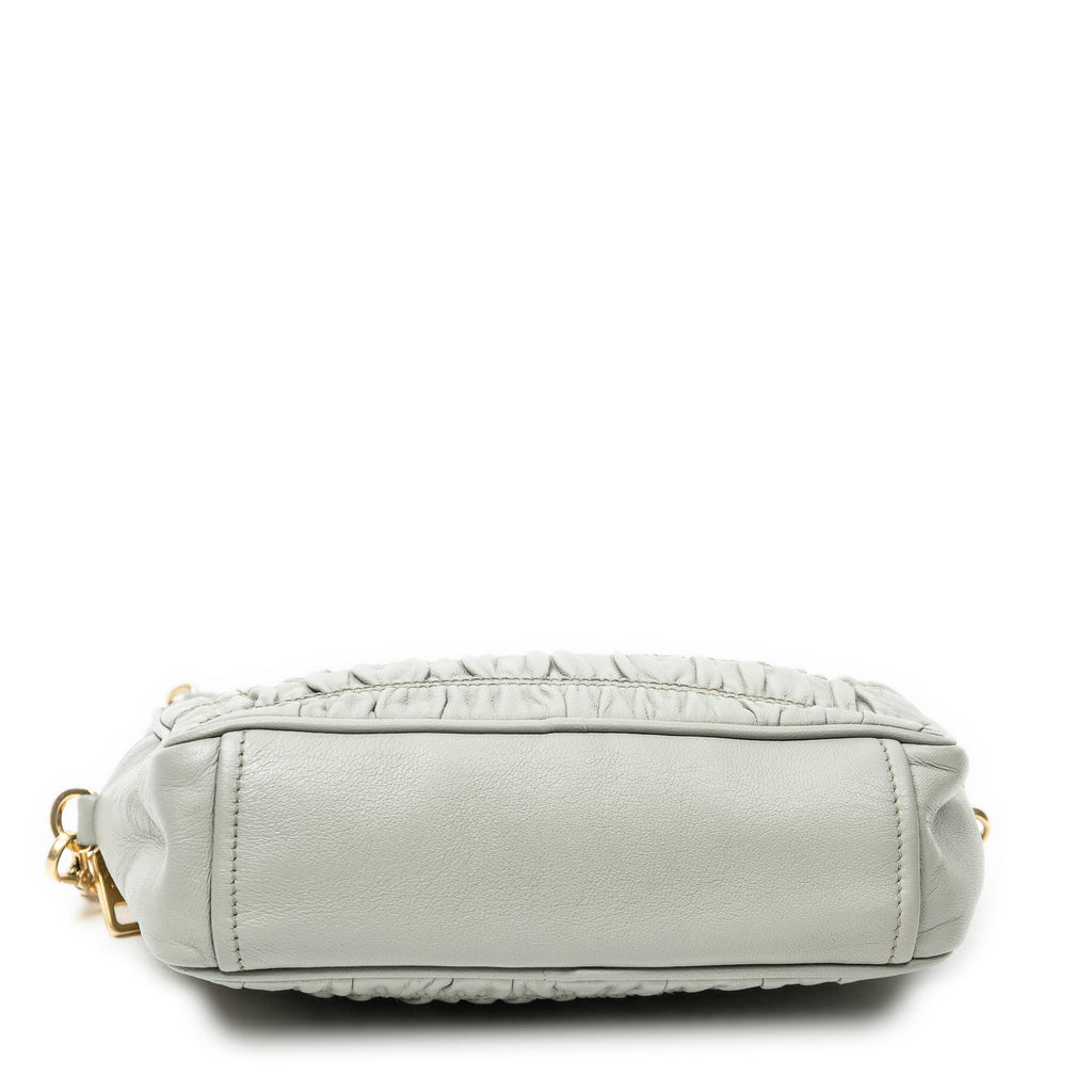 Shoulder Bag Pleated Small Camera Crossbody Light Grey Nappa Gaufre Leather