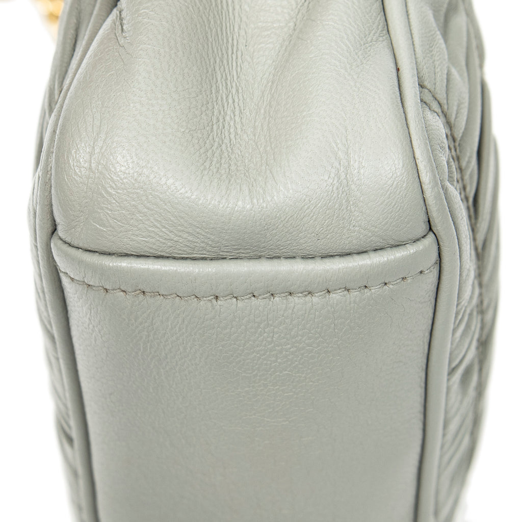 Shoulder Bag Pleated Small Camera Crossbody Light Grey Nappa Gaufre Leather