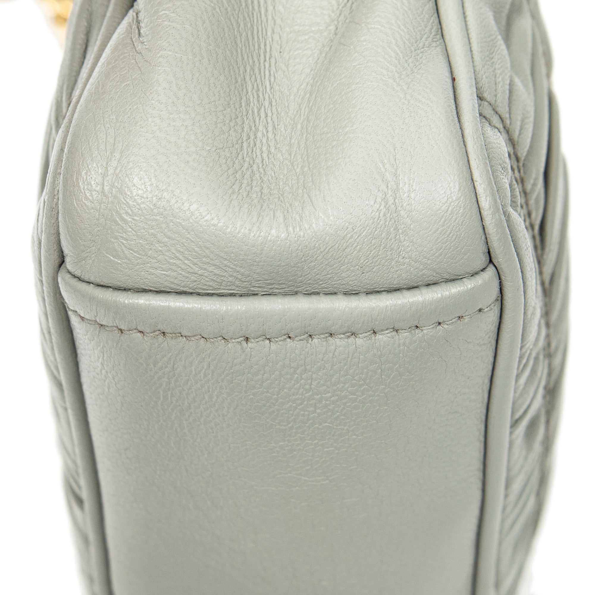 Shoulder Bag Pleated Small Camera Crossbody Light Grey Nappa Gaufre Leather