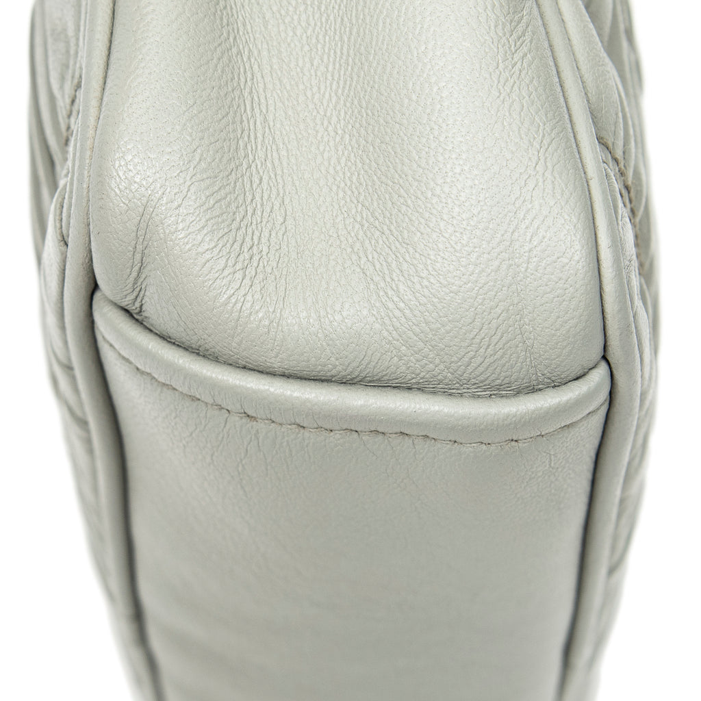 Shoulder Bag Pleated Small Camera Crossbody Light Grey Nappa Gaufre Leather
