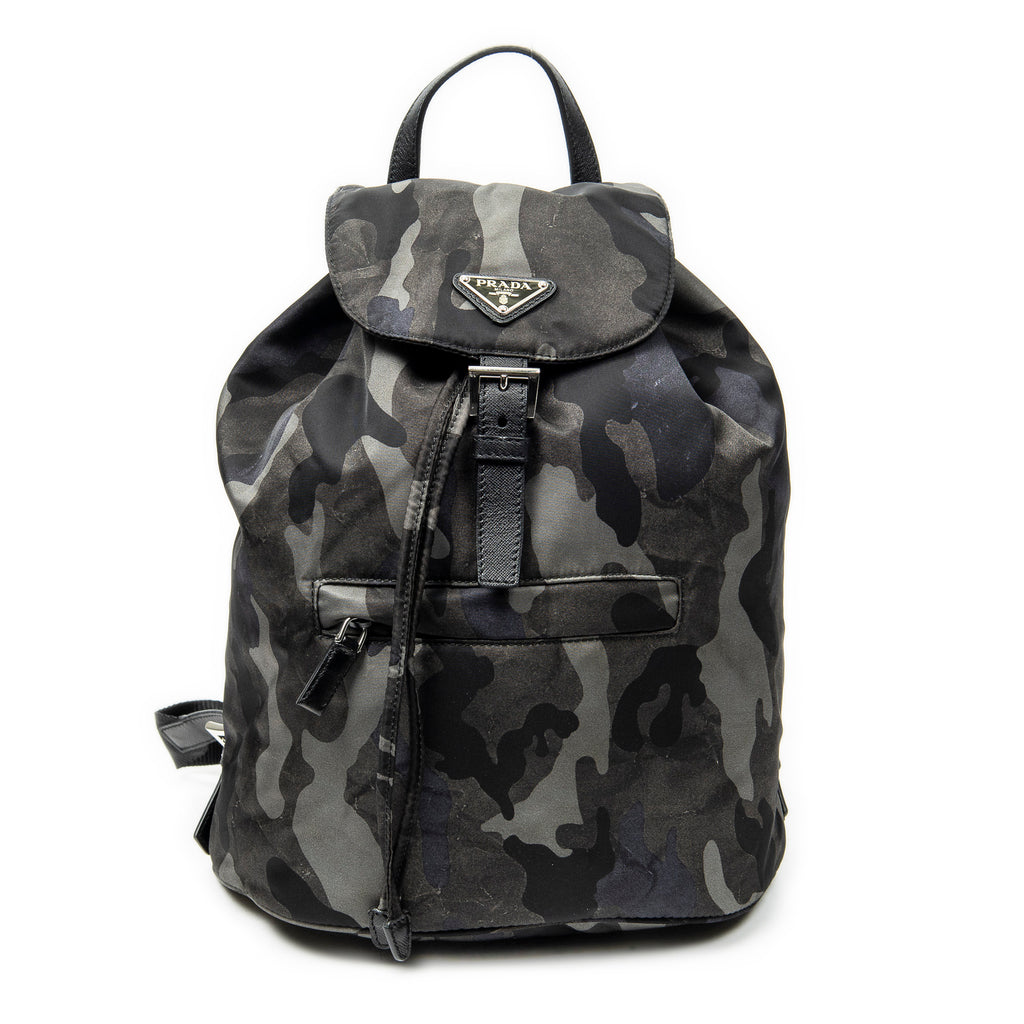 Backpack Flap Drawstring Backpack Dark Green Camouflage Print Nylon Canvas