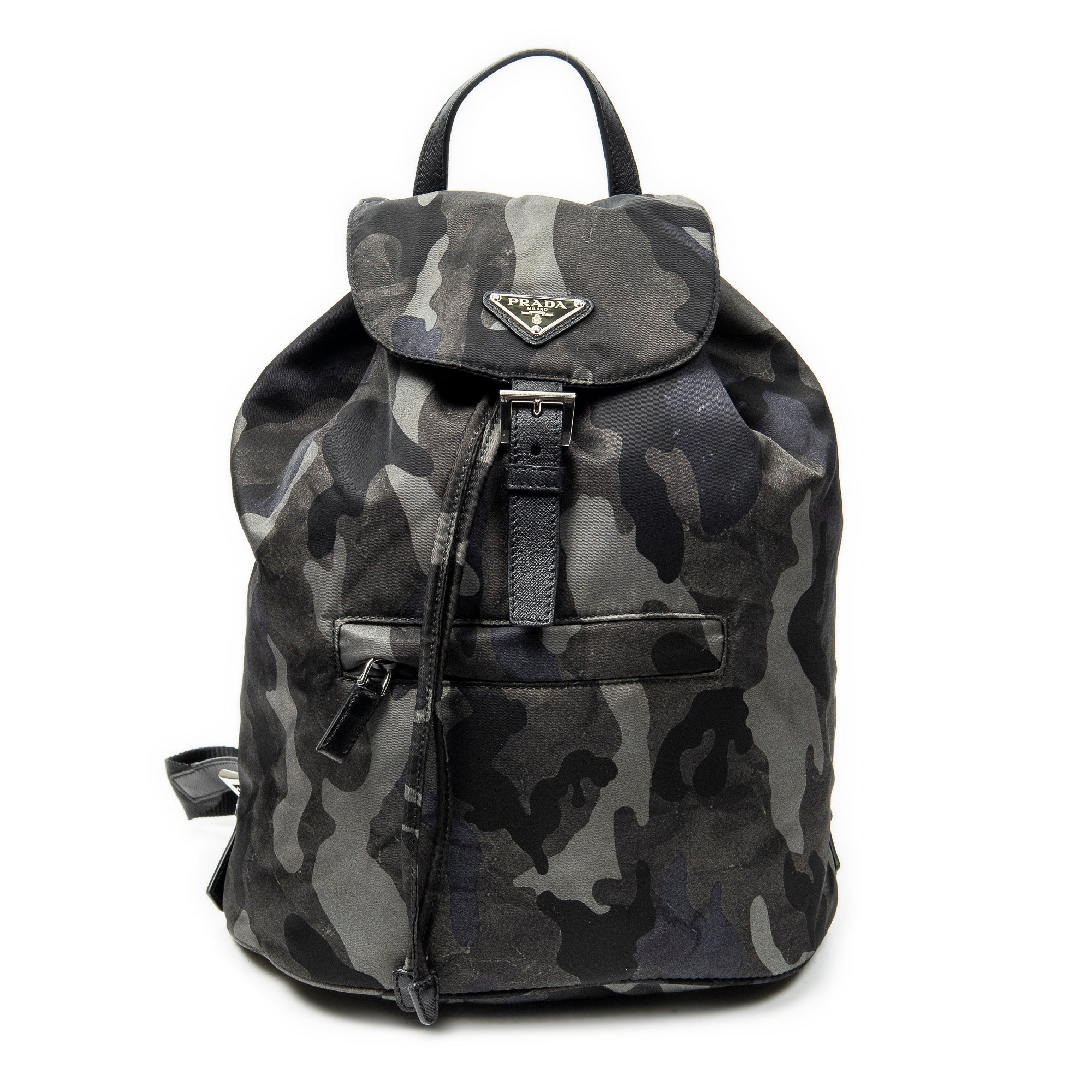 Backpack Flap Drawstring Backpack Dark Green Camouflage Print Nylon Canvas