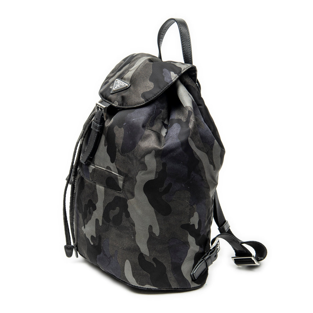 Backpack Flap Drawstring Backpack Dark Green Camouflage Print Nylon Canvas