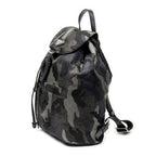 Backpack Flap Drawstring Backpack Dark Green Camouflage Print Nylon Canvas