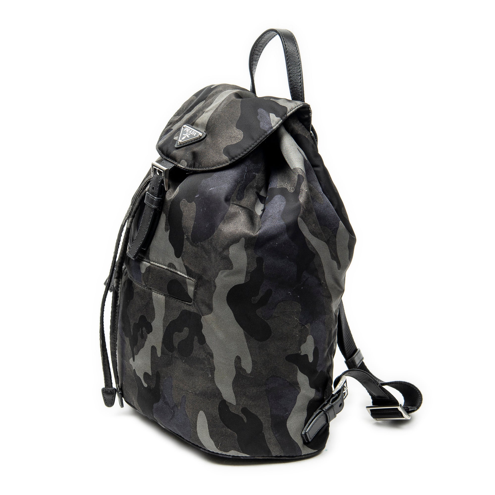 Backpack Flap Drawstring Backpack Dark Green Camouflage Print Nylon Canvas