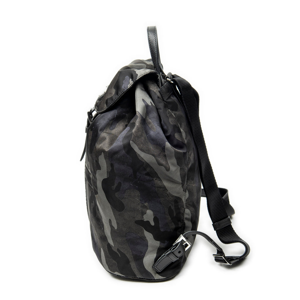 Backpack Flap Drawstring Backpack Dark Green Camouflage Print Nylon Canvas
