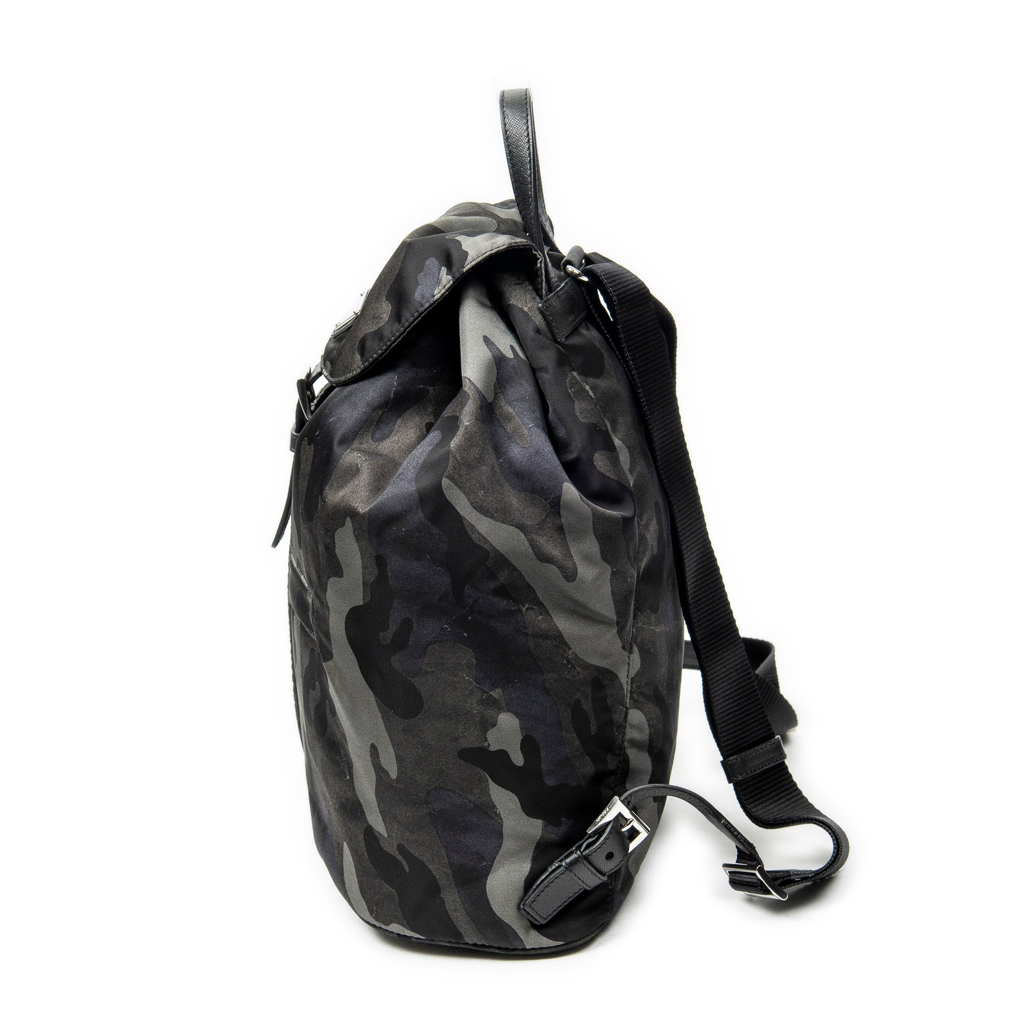 Backpack Flap Drawstring Backpack Dark Green Camouflage Print Nylon Canvas