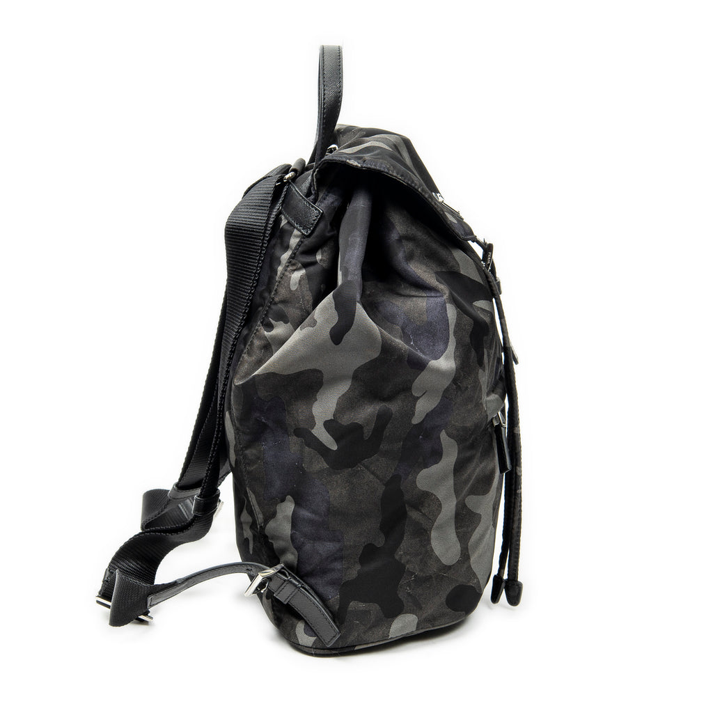 Backpack Flap Drawstring Backpack Dark Green Camouflage Print Nylon Canvas