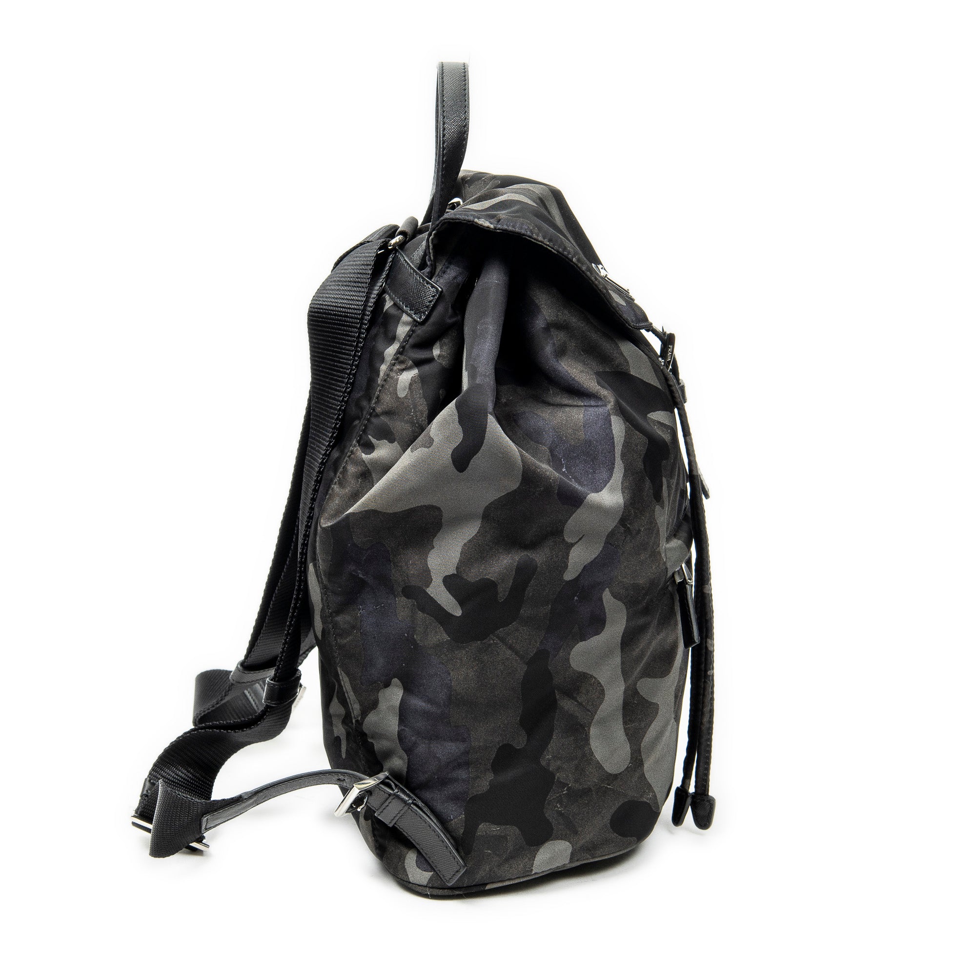Backpack Flap Drawstring Backpack Dark Green Camouflage Print Nylon Canvas