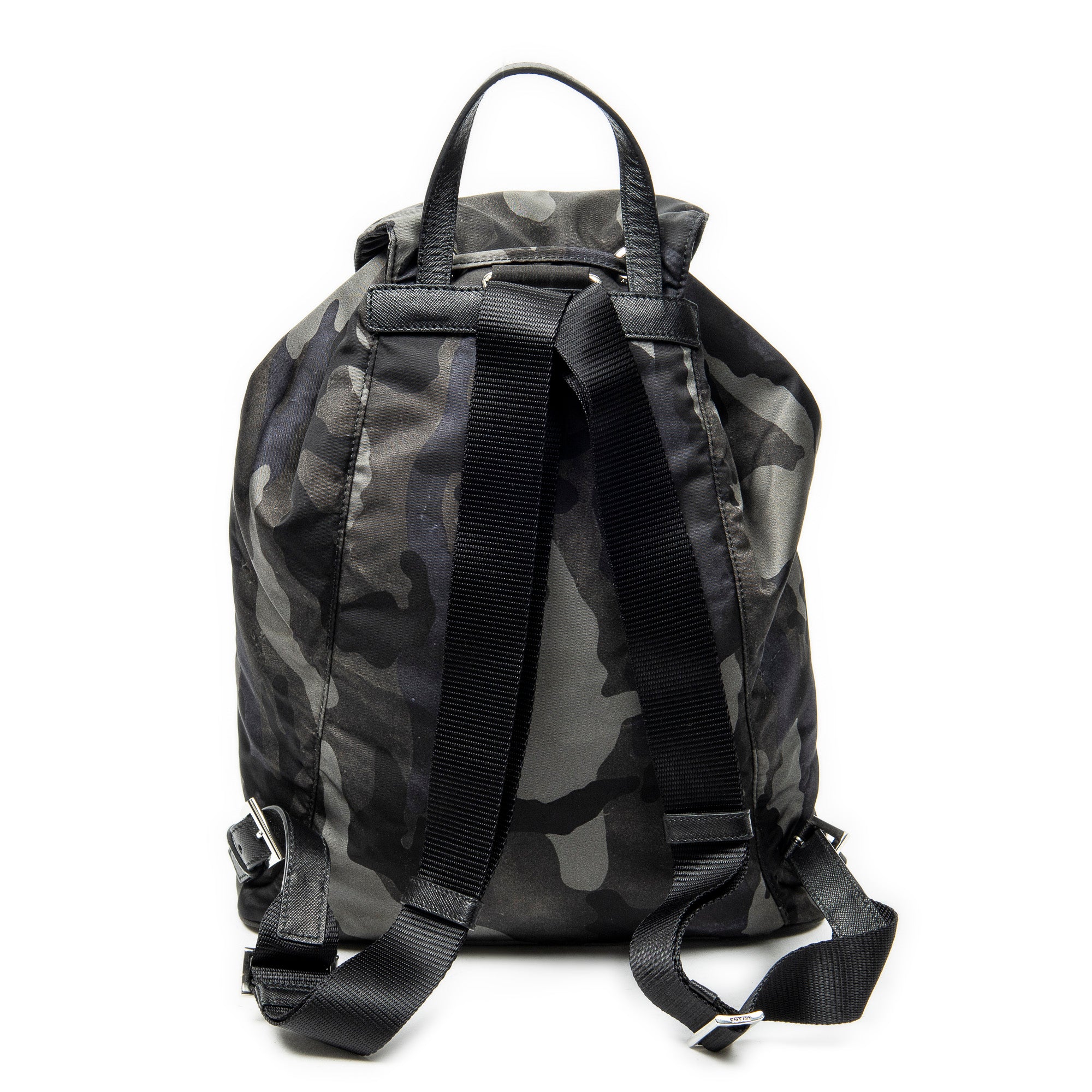Backpack Flap Drawstring Backpack Dark Green Camouflage Print Nylon Canvas