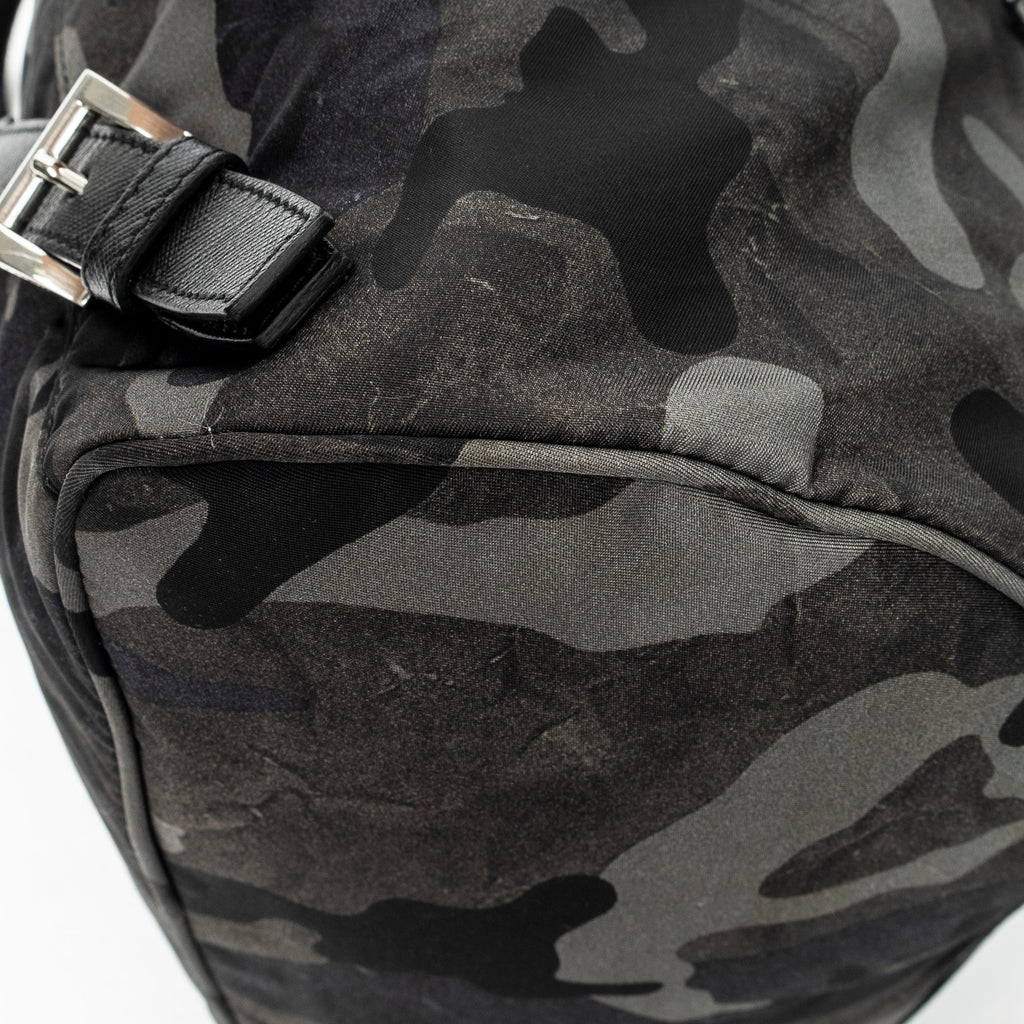 Backpack Flap Drawstring Backpack Dark Green Camouflage Print Nylon Canvas