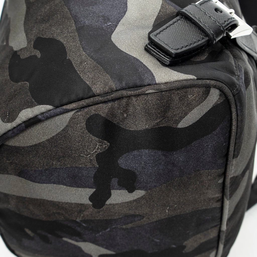 Backpack Flap Drawstring Backpack Dark Green Camouflage Print Nylon Canvas