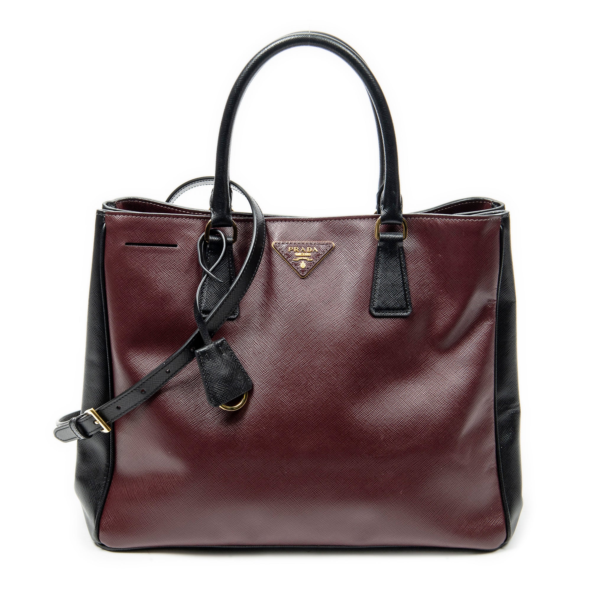 Shoulder Bag Convertible Open Tote Burgundy Saffiano Leather