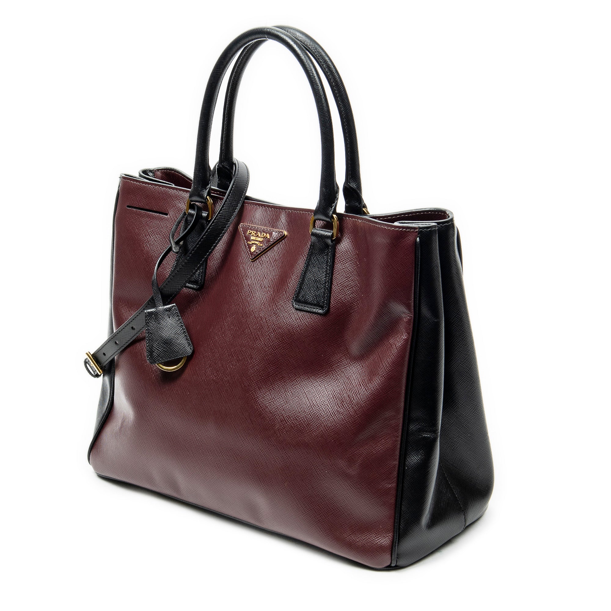 Shoulder Bag Convertible Open Tote Burgundy Saffiano Leather