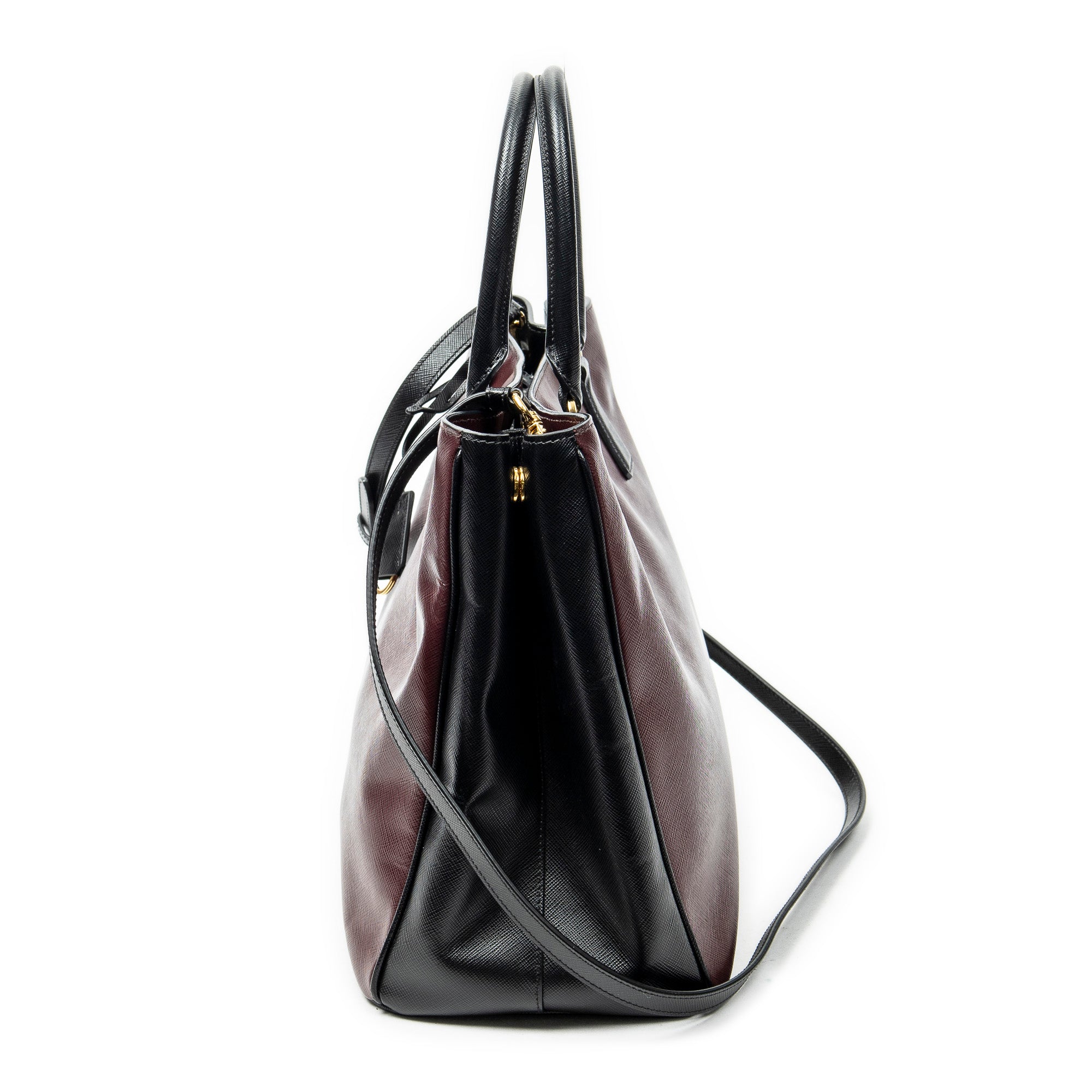 Shoulder Bag Convertible Open Tote Burgundy Saffiano Leather