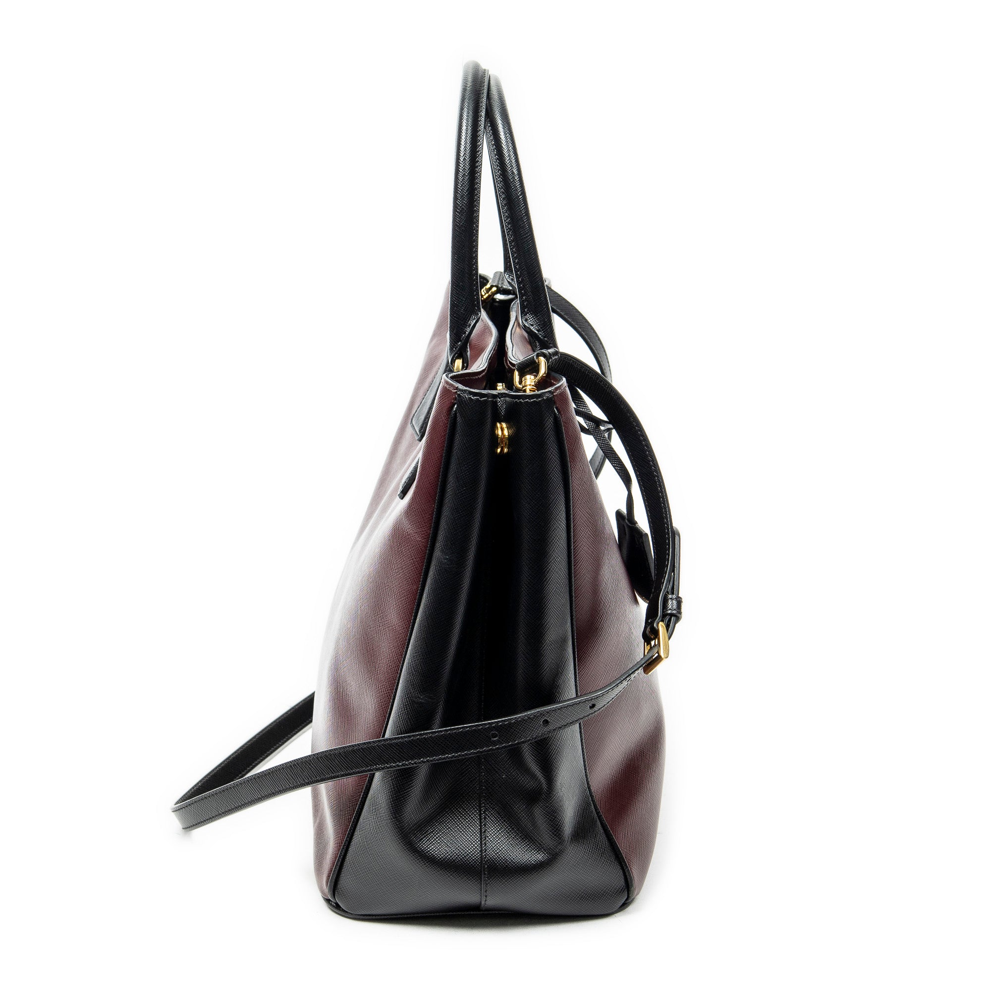 Shoulder Bag Convertible Open Tote Burgundy Saffiano Leather