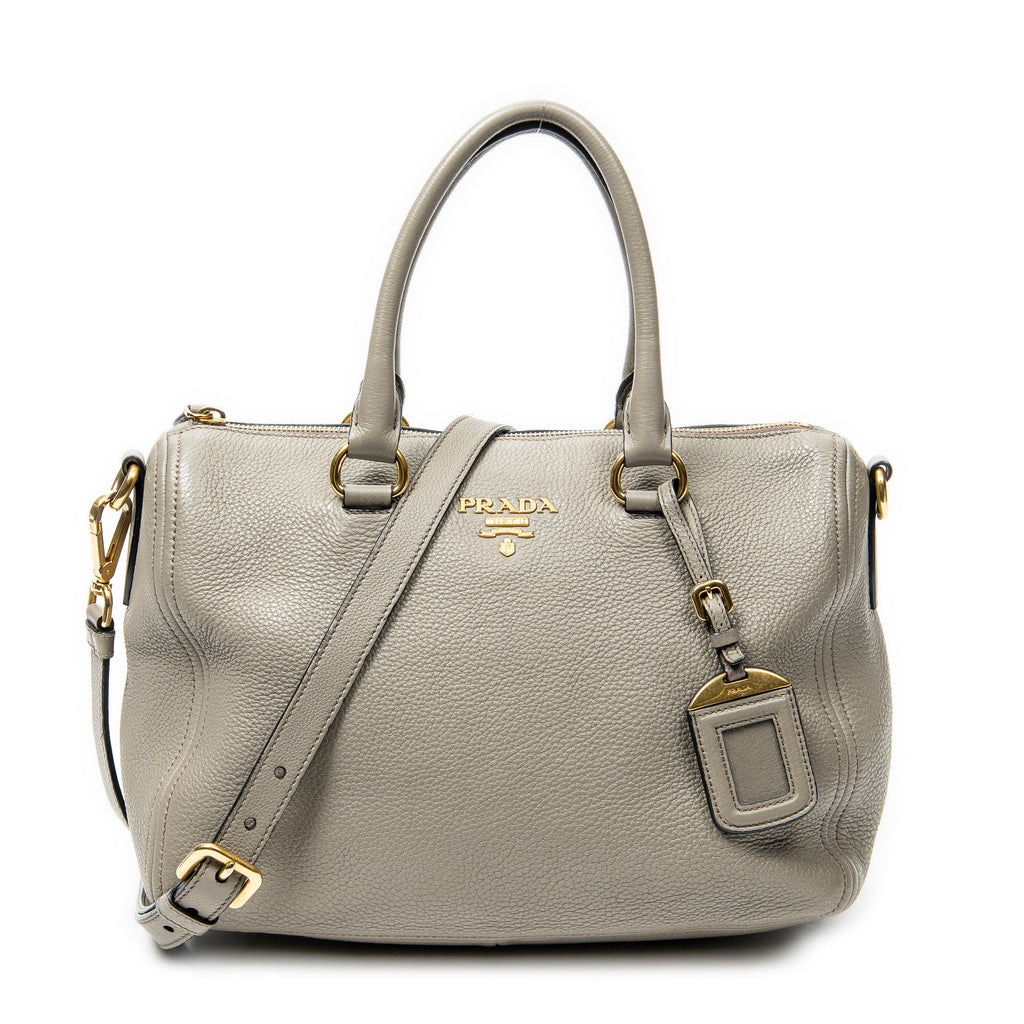 Shoulder Bag Convertible Boston Grey Vitello Daino Leather