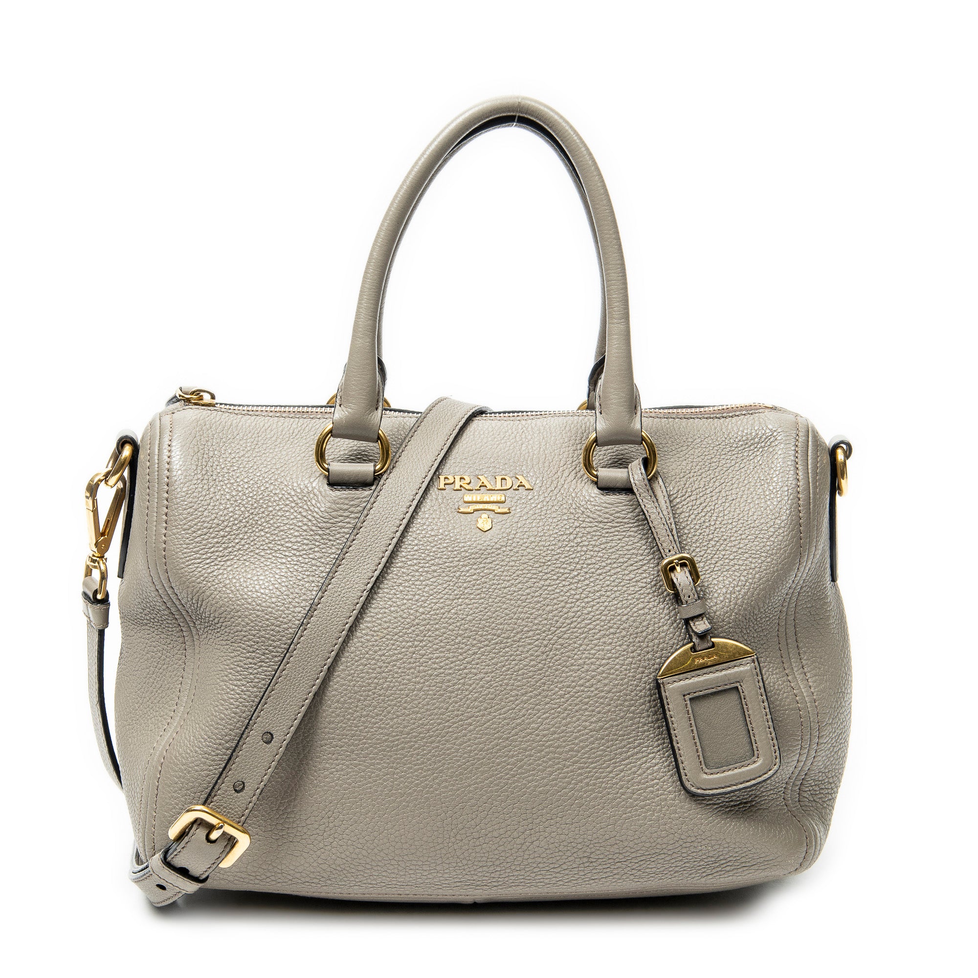 Shoulder Bag Convertible Boston Grey Vitello Daino Leather