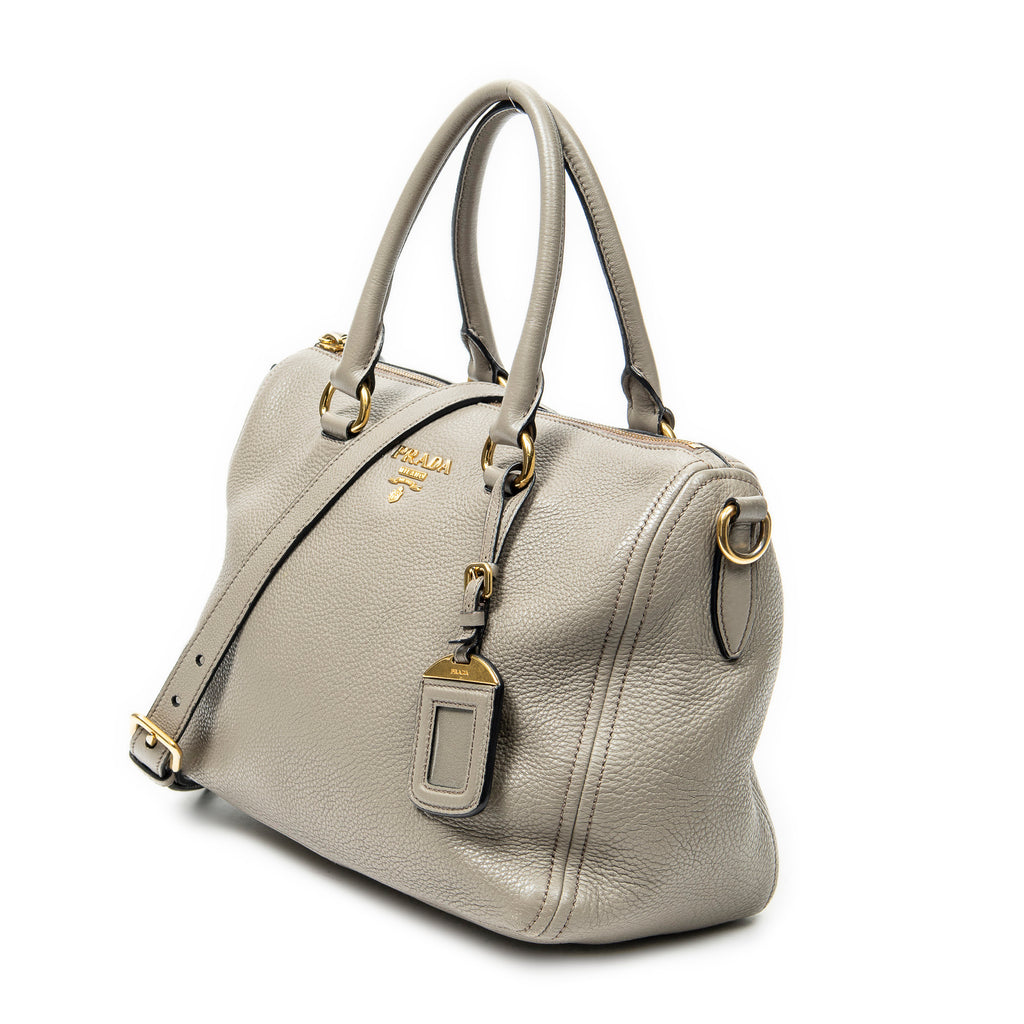 Shoulder Bag Convertible Boston Grey Vitello Daino Leather
