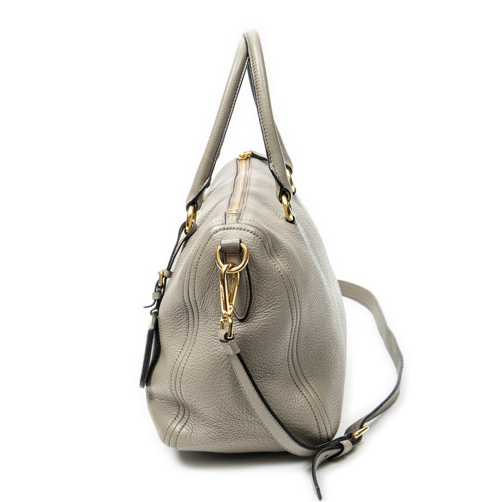 Shoulder Bag Convertible Boston Grey Vitello Daino Leather