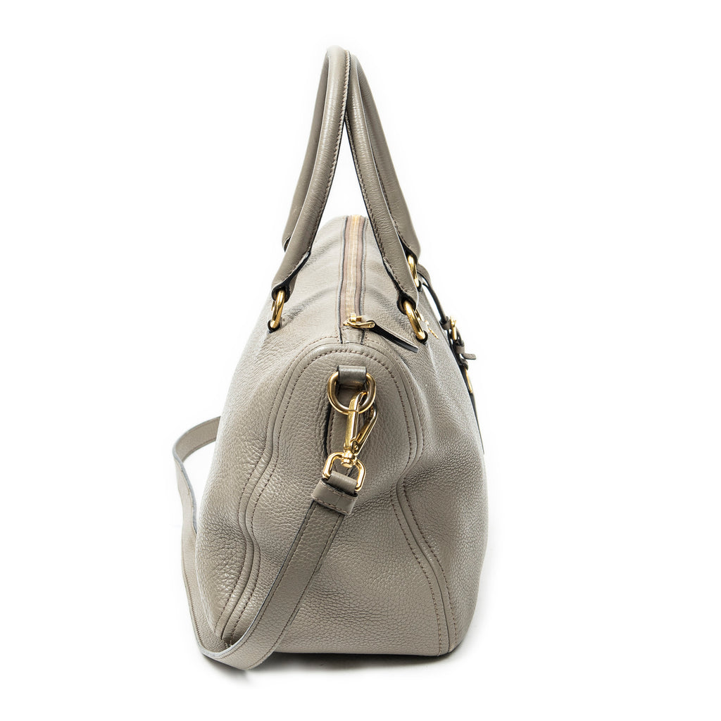 Shoulder Bag Convertible Boston Grey Vitello Daino Leather
