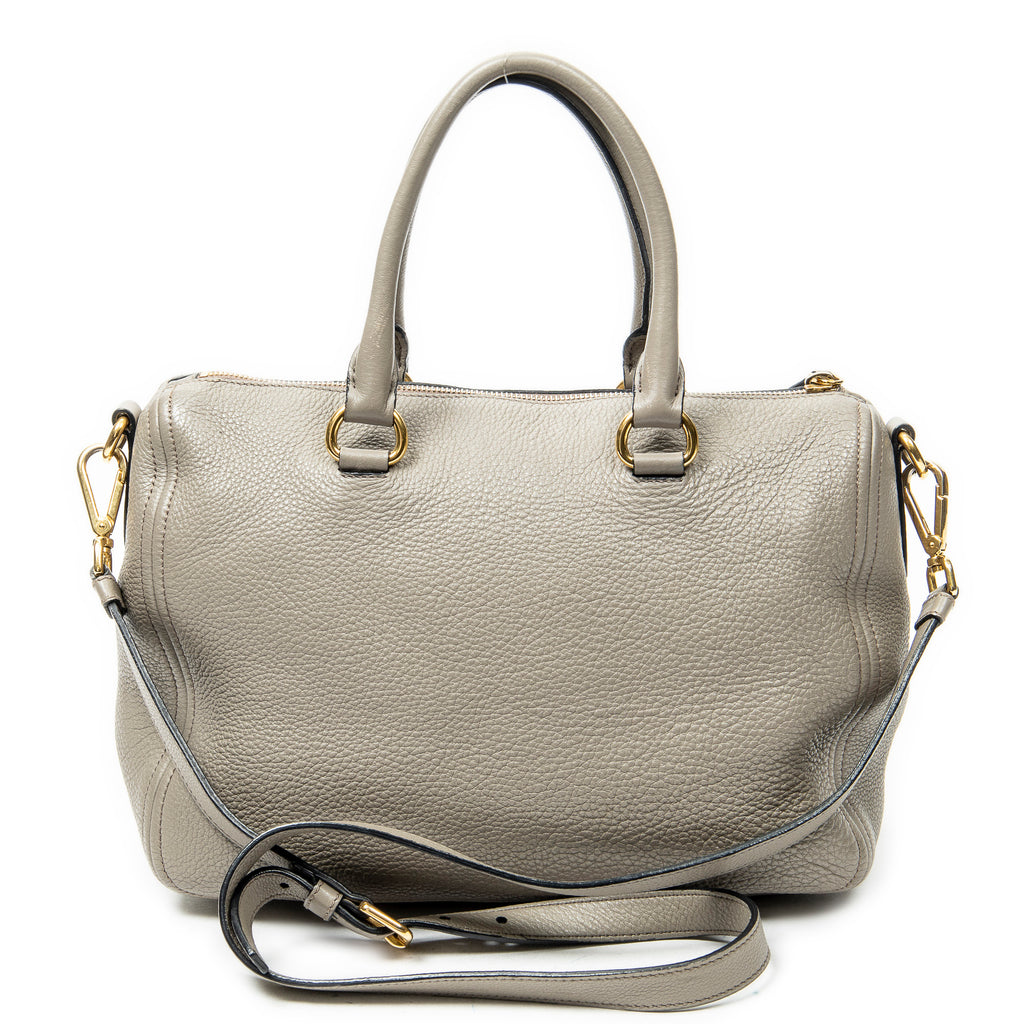 Shoulder Bag Convertible Boston Grey Vitello Daino Leather