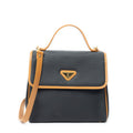 Shoulder Bag Vintage Flap Top Handle Black Woven Coated Canvas