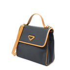 Shoulder Bag Vintage Flap Top Handle Black Woven Coated Canvas