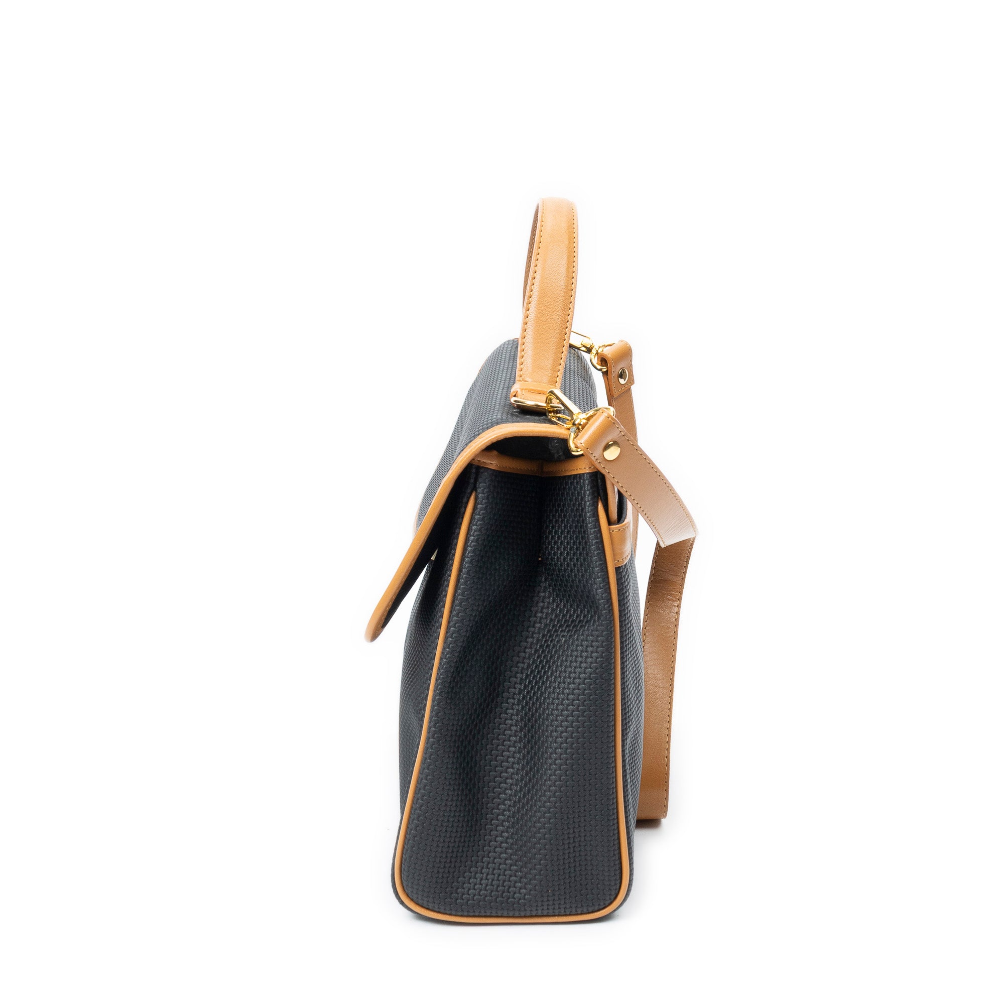 Shoulder Bag Vintage Flap Top Handle Black Woven Coated Canvas