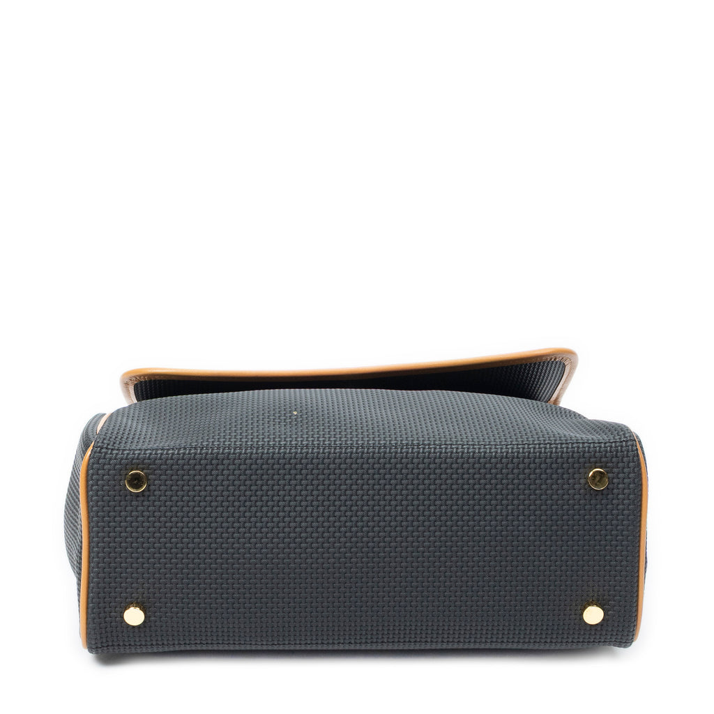 Shoulder Bag Vintage Flap Top Handle Black Woven Coated Canvas