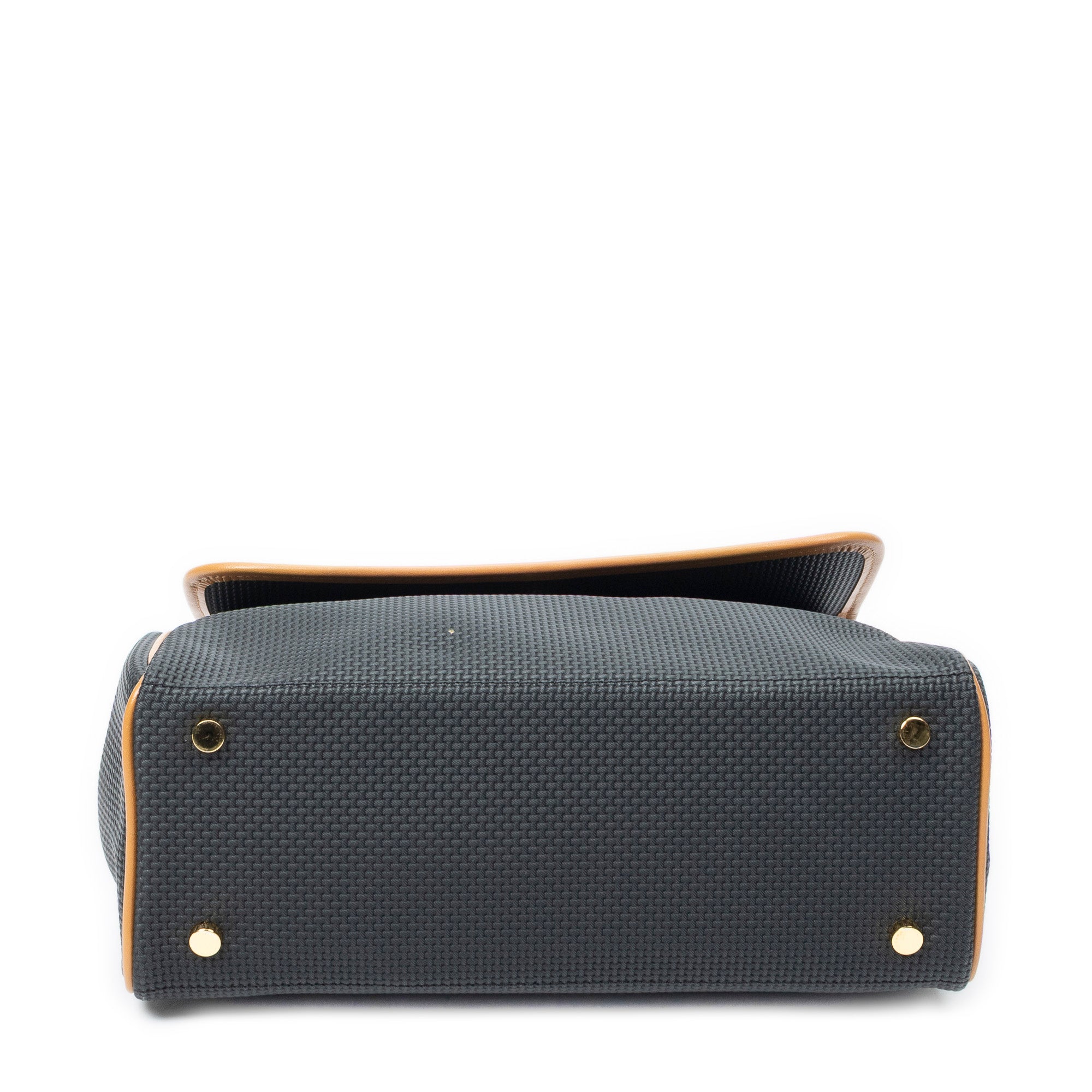 Shoulder Bag Vintage Flap Top Handle Black Woven Coated Canvas