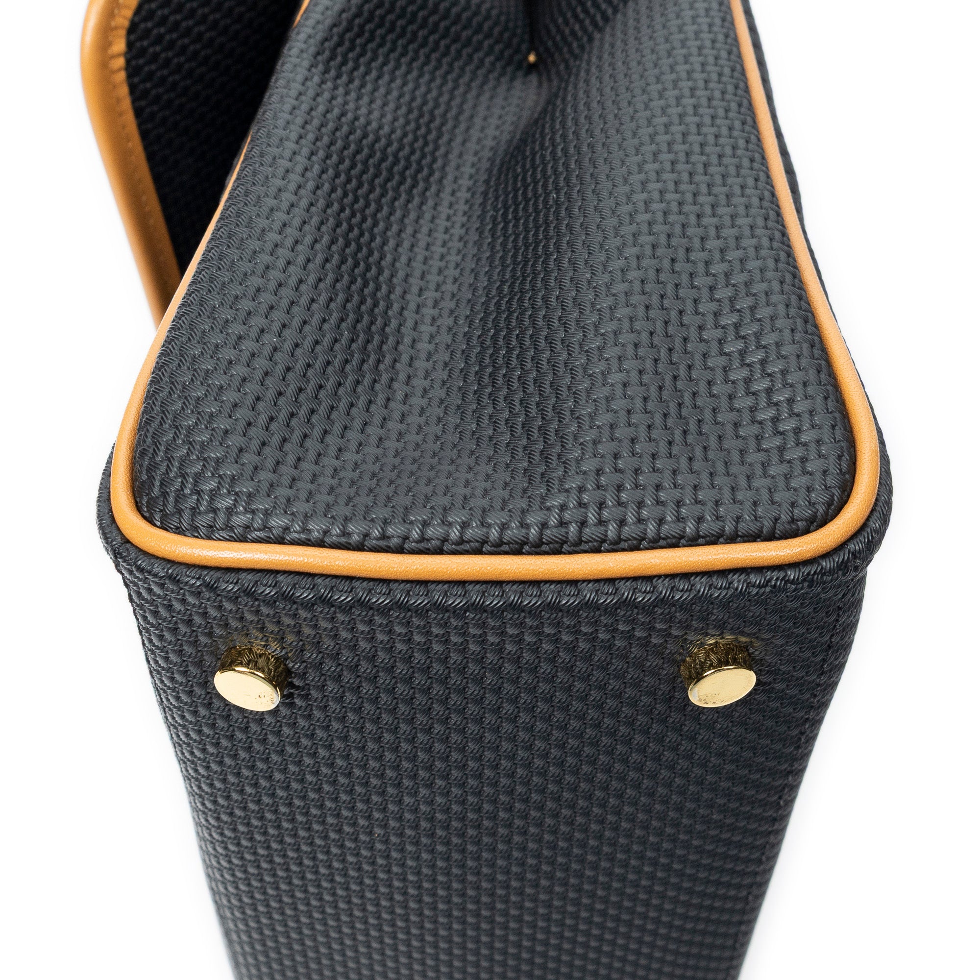 Shoulder Bag Vintage Flap Top Handle Black Woven Coated Canvas