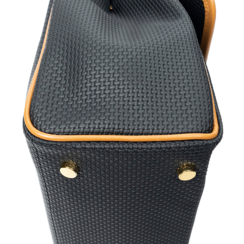 Shoulder Bag Vintage Flap Top Handle Black Woven Coated Canvas