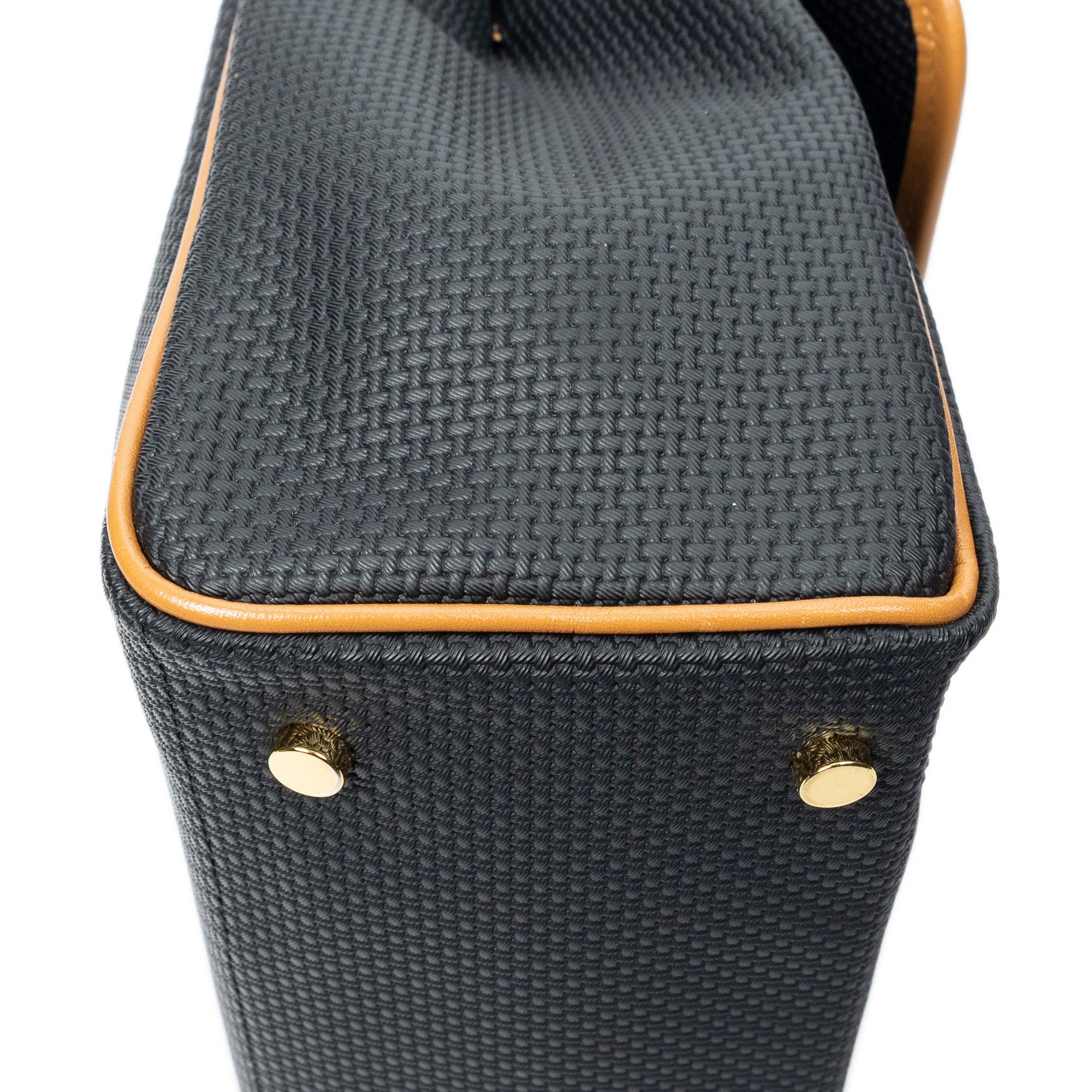Shoulder Bag Vintage Flap Top Handle Black Woven Coated Canvas