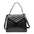 Shoulder Bag Vintage Trapezoid Top Handle Flap Black Chevron Quilted Calfskin Leather