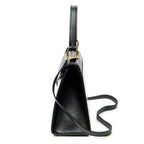 Shoulder Bag Vintage Trapezoid Top Handle Flap Black Chevron Quilted Calfskin Leather