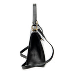Shoulder Bag Vintage Trapezoid Top Handle Flap Black Chevron Quilted Calfskin Leather
