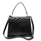 Shoulder Bag Vintage Trapezoid Top Handle Flap Black Chevron Quilted Calfskin Leather