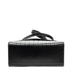 Shoulder Bag Vintage Trapezoid Top Handle Flap Black Chevron Quilted Calfskin Leather