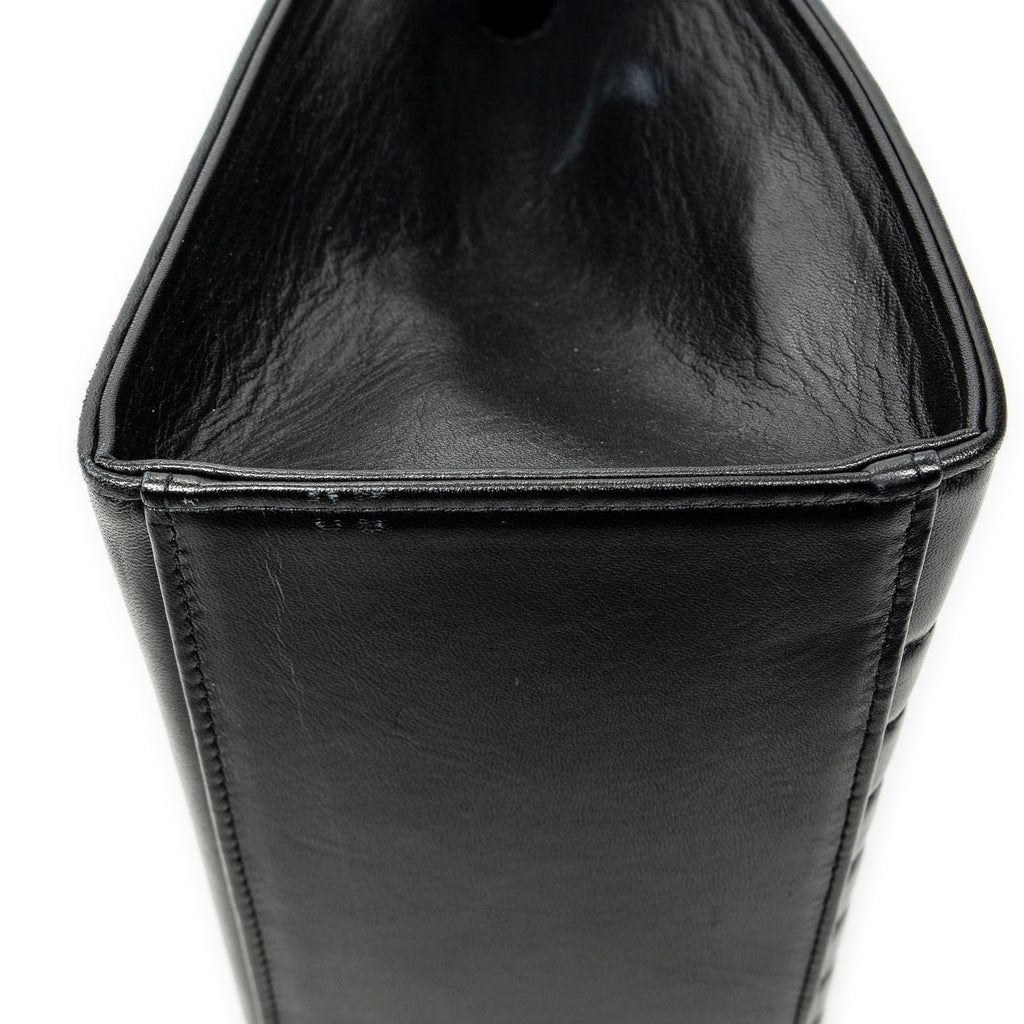 Shoulder Bag Vintage Trapezoid Top Handle Flap Black Chevron Quilted Calfskin Leather