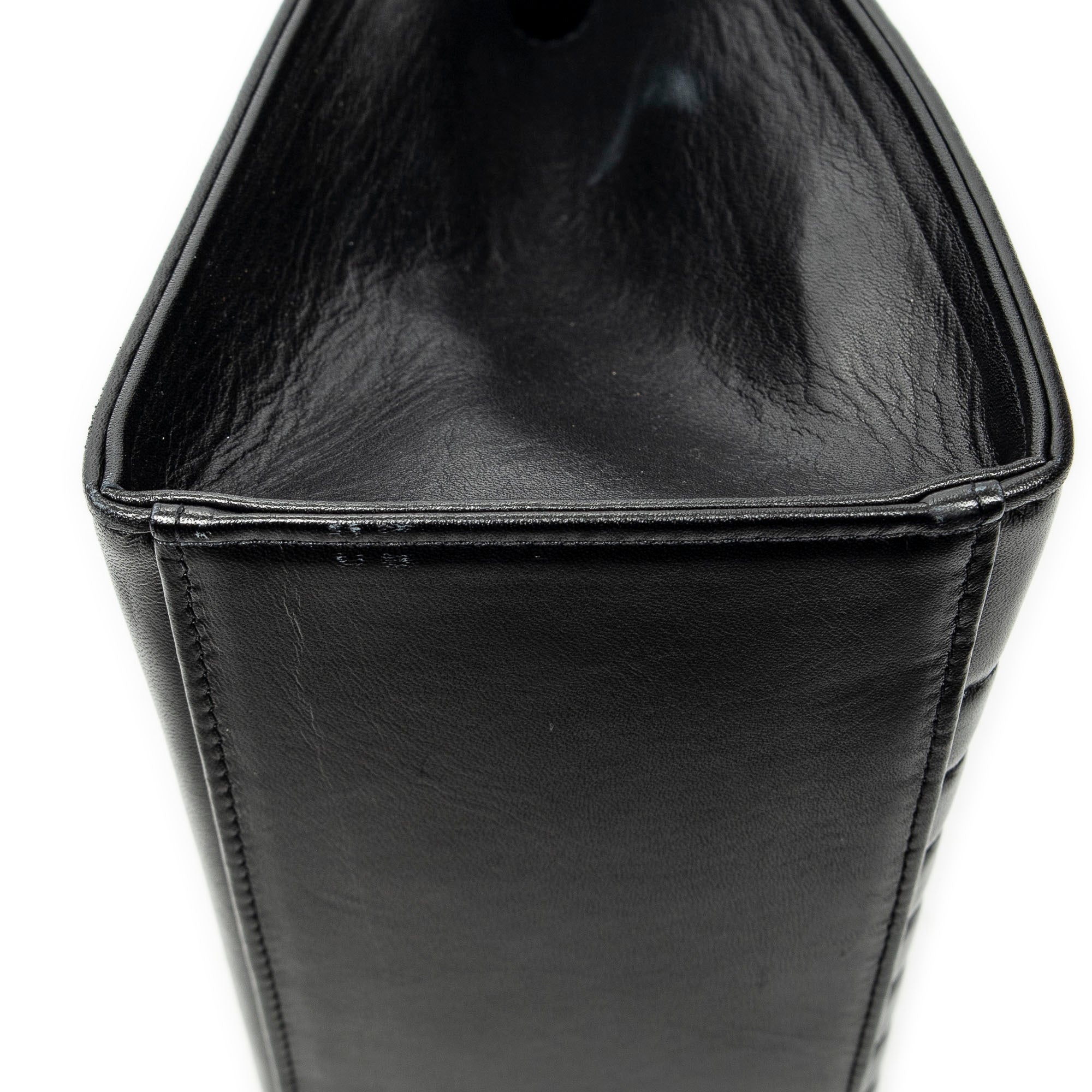 Shoulder Bag Vintage Trapezoid Top Handle Flap Black Chevron Quilted Calfskin Leather