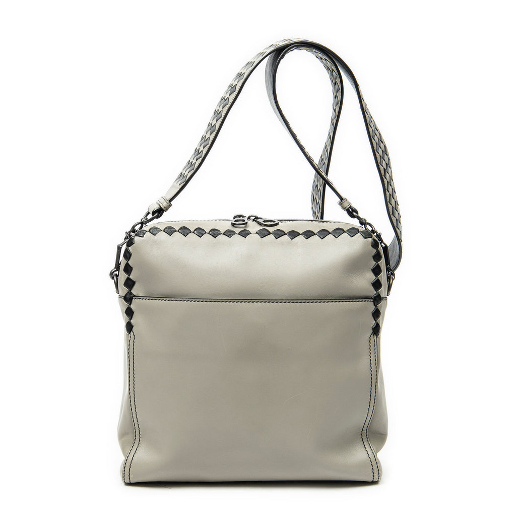 Shoulder Bag Square Zip Crossbody Taupe Smooth Calfskin Leather