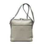 Shoulder Bag Square Zip Crossbody Taupe Smooth Calfskin Leather