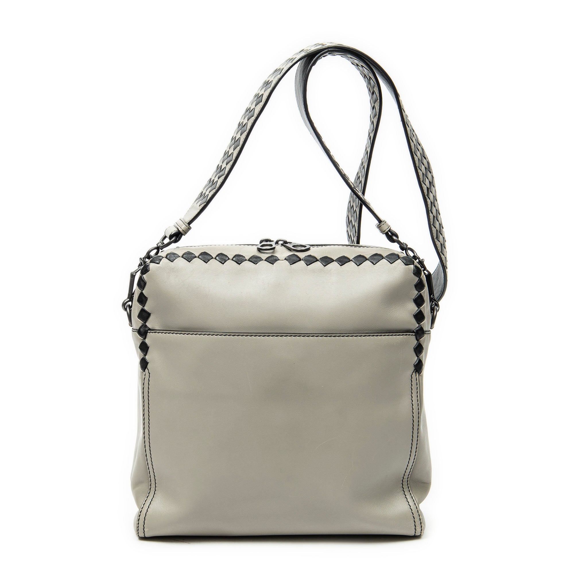 Shoulder Bag Square Zip Crossbody Taupe Smooth Calfskin Leather